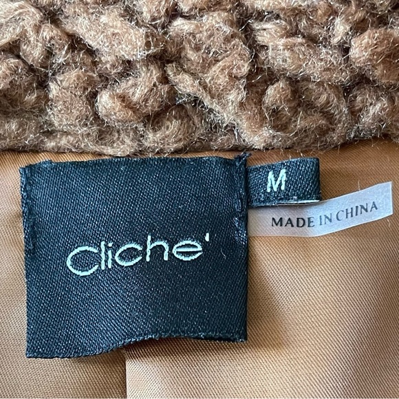 Cliche Women’s Wool Blend Teddy Sherpa Coat Jacket Size M Cocoa Brown Lined - Picture 8 of 9
